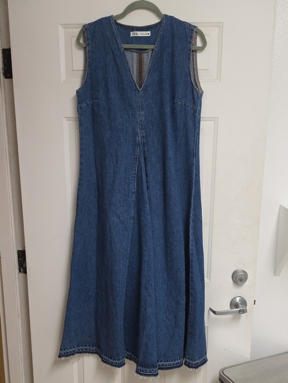 Zara sleeveless V-neck denim midi/maxi dress